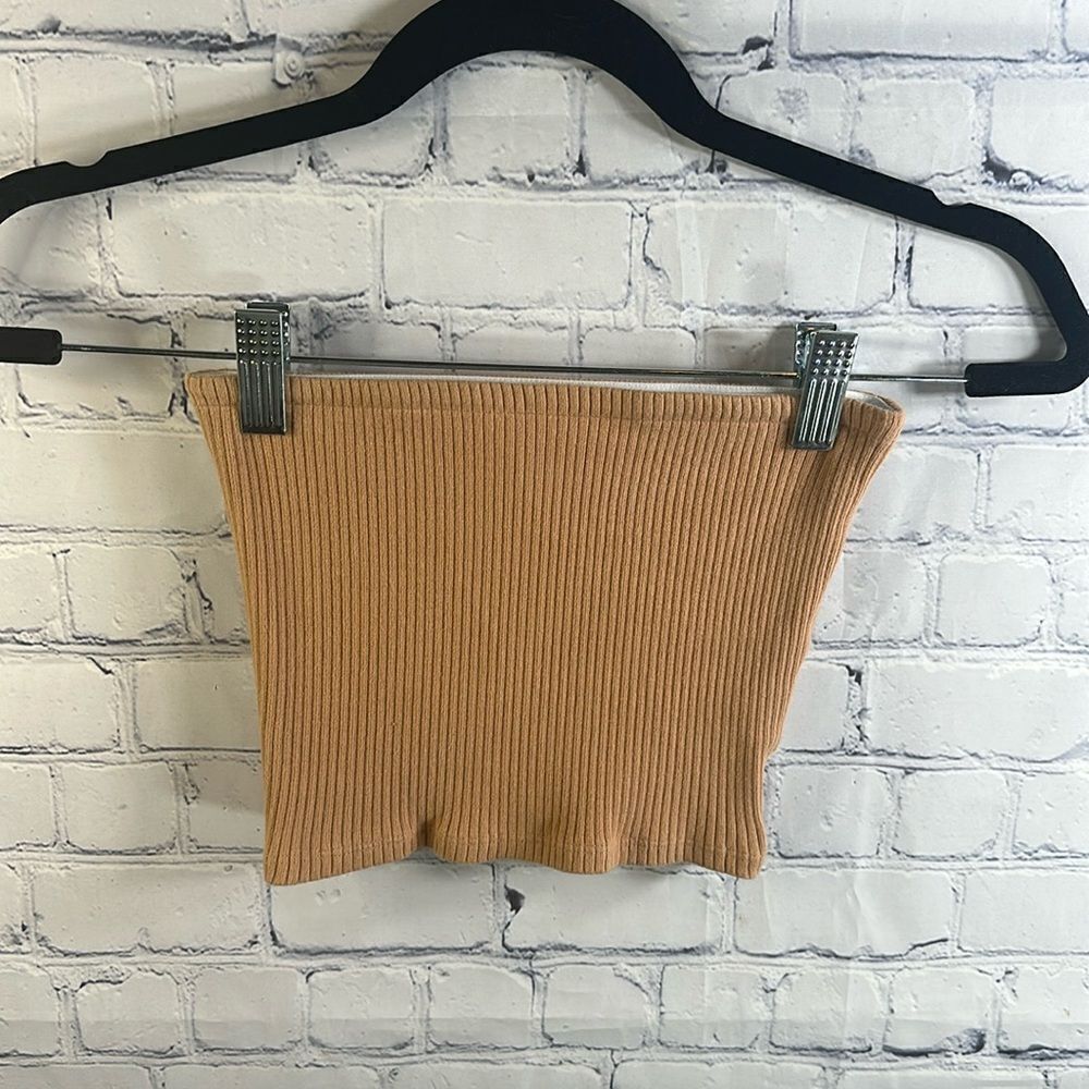 🤎 Urban Outfitters Tan Strapless Tube Top - Ribbed - Sz XS - Perfect Condition